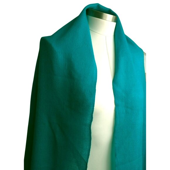 Vintage Teal Woven Shawl With Intricate Macramé Fringe 91x23.5" HS241 - Picture 5 of 6